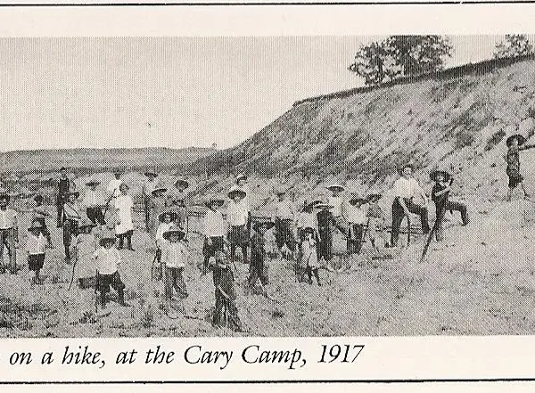 Children on a hike at the Cary camp in 1917