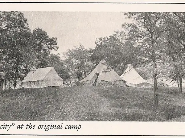 Rows of canvas tents at the original Turner camp, known as tent city